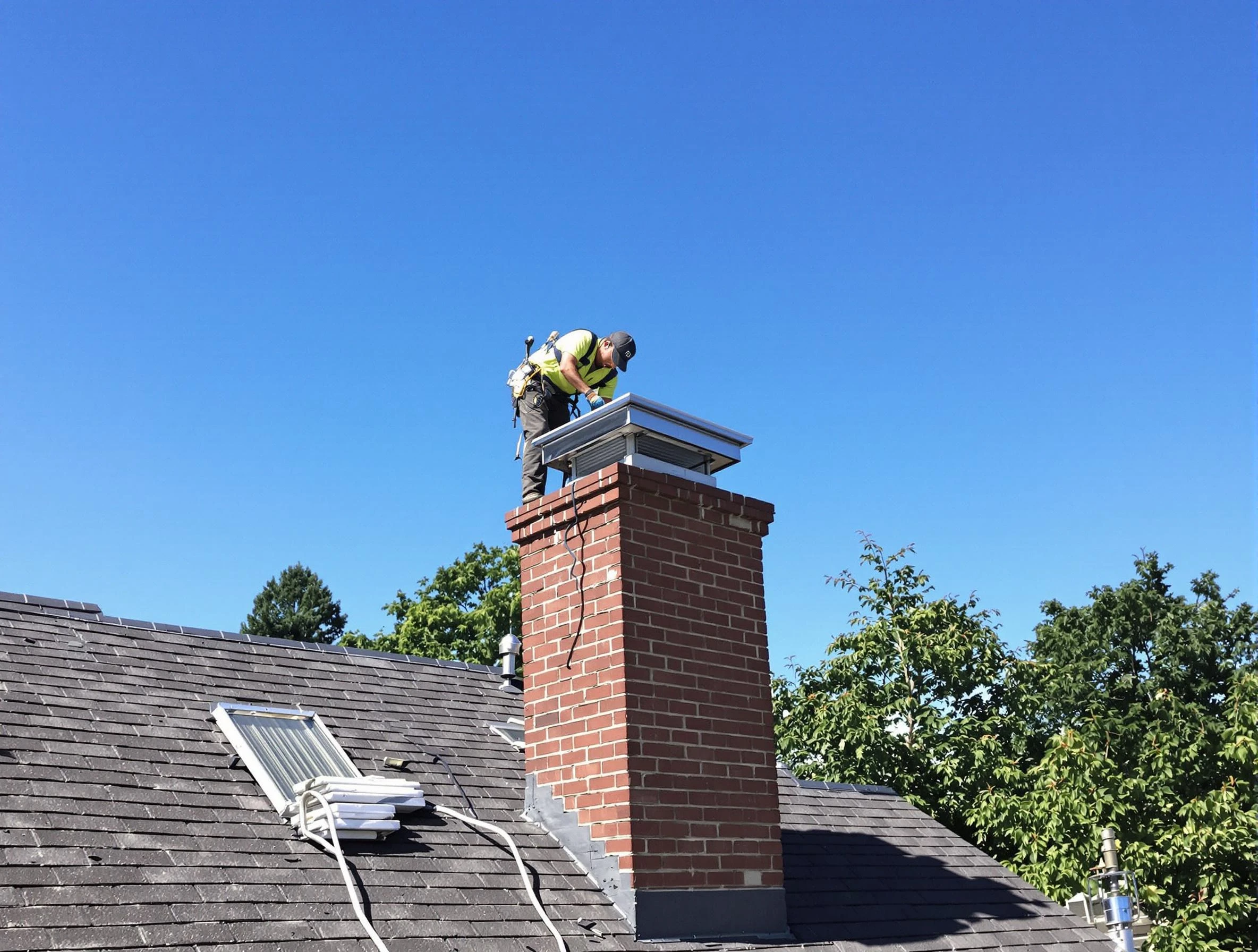 Applewood Chimney Sweep technician measuring a chimney cap in Applewood, CO