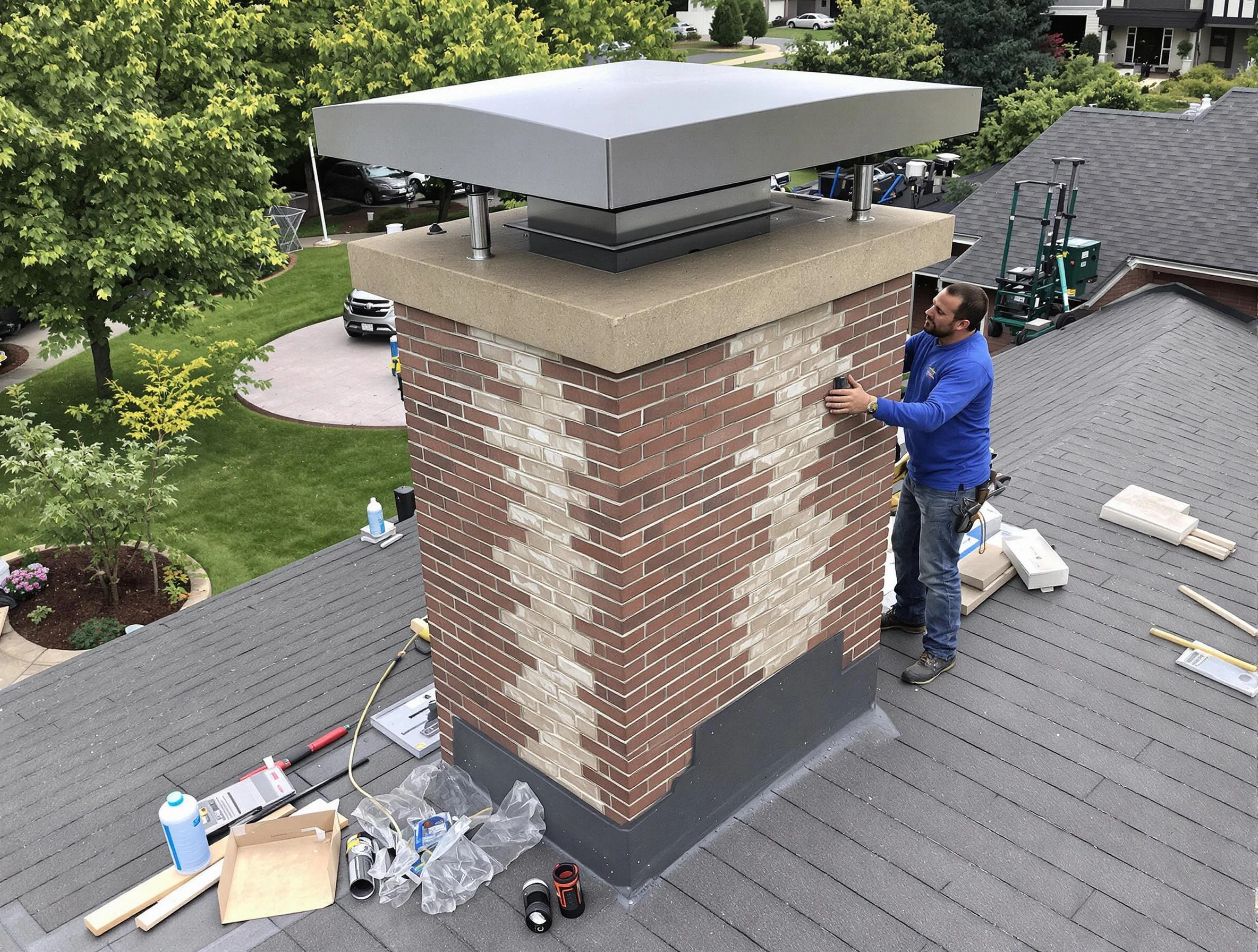 Applewood Chimney Sweep team working on a custom chimney remodel in Applewood, CO
